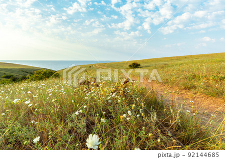 Blue sky and beautiful cloud. Plain landscape background 92144685