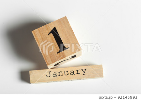 Wooden cubes with date on white background.1st of January 92145993
