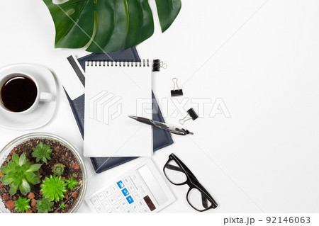 Blank office desk background with copy space for your text. Top view. 92146063