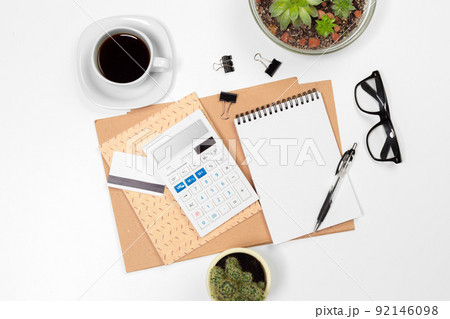 Blank office desk background with copy space for your text. Top view. Blank office desk background with copy space for your text. Top view. 92146098