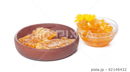 Fresh honeycombs on white background Fresh honeycombs on white background 92146432