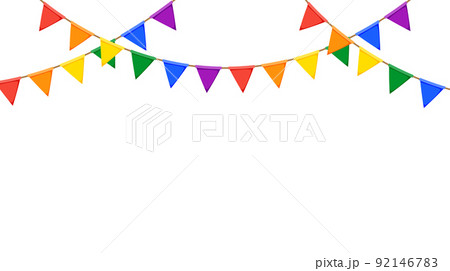 LGBT garland. Rainbow color pennants chain. Party bunting decoration. Triangle celebration flags for pride decor. Vector  92146783