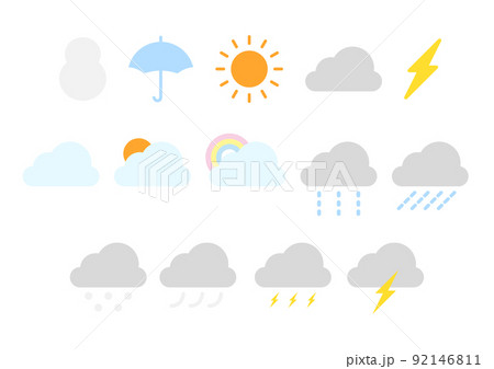 シンプルでかわいいパステルカラーのお天気マークセット シンプルでかわいいパステルカラーのお天気マークセット 92146811