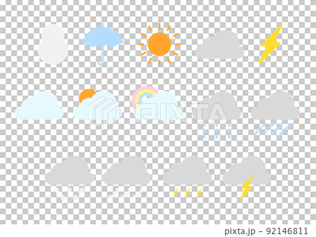 シンプルでかわいいパステルカラーのお天気マークセット シンプルでかわいいパステルカラーのお天気マークセット 92146811