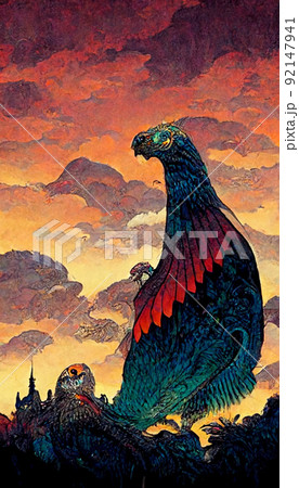A fantasy portrait of an unusual bird in a fairy-tale elfin forest. Fabulous flower garden and cute fantasy birds. Concept of a colorful magic bird. Perfect for phone wallpaper or for posters. A fantasy portrait of an unusual bird in a fairy-tale elfin forest. Fabulous flower garden and cute fantasy birds. Concept of a colorful magic bird. Perfect for phone wallpaper or for posters. 92147941
