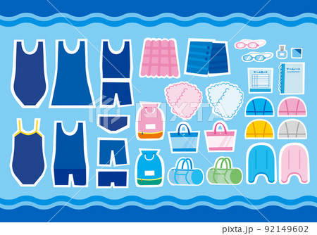 スイミングスクールや学校水泳のイラストセット 92149602