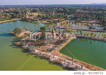 Aerial view of Wat Sra Sri or Wat Sa Si in Sukhothai historical park in Thailand 92149722