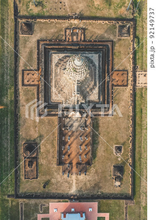 Aerial view of Wat Phra Sri Rattana Mahathat Rajaworaviharn temple and buddha in Si Satchanalai 92149737