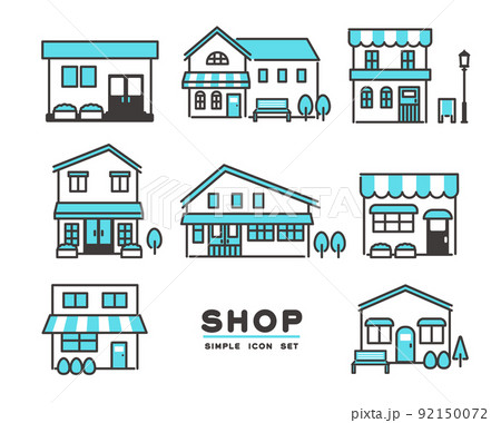 シンプルでかわいい様々なお店のベクターイラスト素材／アイコン／カフェ／ショップ 92150072