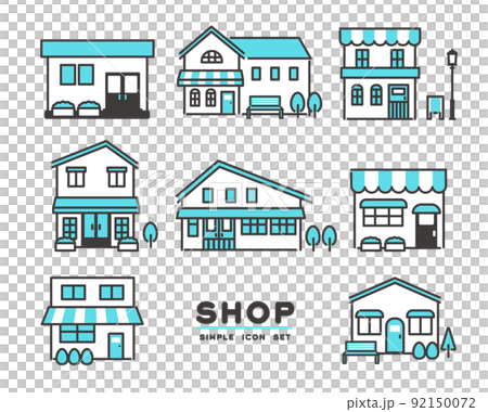 シンプルでかわいい様々なお店のベクターイラスト素材／アイコン／カフェ／ショップ 92150072