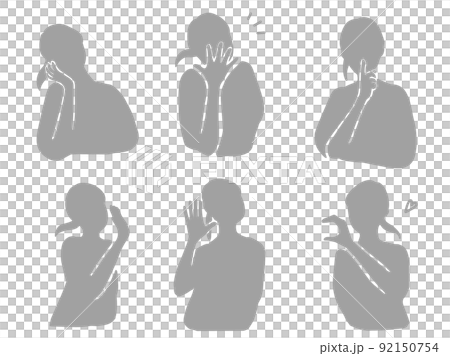 おしゃべりする女性シルエットイラストセット グレー のイラスト素材