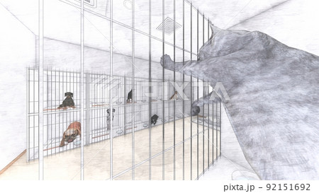 動物病院　ペットホテル　 犬・猫・豚　人無 イラスト 92151692