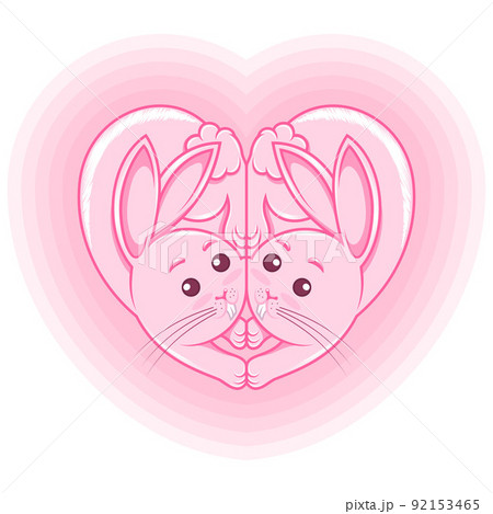 Illustration of heart shaped rabbits 92153465