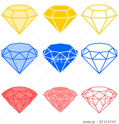 Illustration of diamonds, in three types of cut, in silhouette and lines 92154745