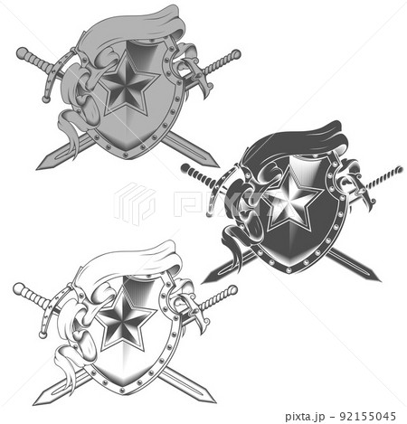 Vector design of coat of arms with grayscale ribbon 92155045