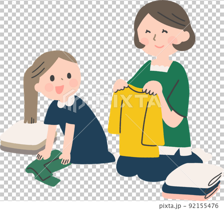 女孩和媽媽幫忙疊衣服 女孩和媽媽幫忙疊衣服 92155476