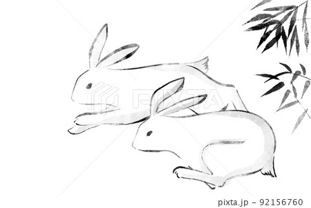 水墨画、走る2匹のうさぎと草の影のイラスト素材 [92156760] - PIXTA