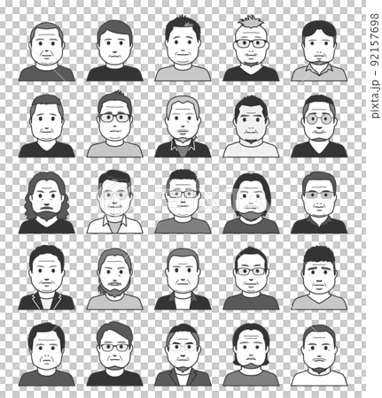 ぽっちゃりな中年男性のアバターアイコン　正面　モノクロ 92157698