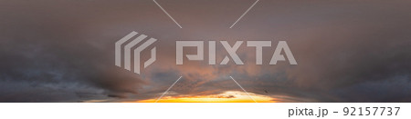 Red burning sunset sky panorama with Cumulus clouds. Seamless hdr 360 pano in spherical equirectangular format. Complete zenith for 3D visualization, game, sky replacement for aerial drone panoramas Red burning sunset sky panorama with Cumulus clouds. Seamless hdr 360 pano in spherical equirectangular format. Complete zenith for 3D visualization, game, sky replacement for aerial drone panoramas 92157737