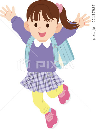 ジャンプする小学生の女の子 輪郭線なし ジャンプする小学生の女の子 輪郭線なし 92157987