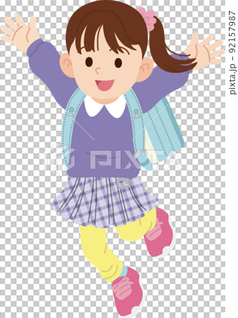 ジャンプする小学生の女の子 輪郭線なし ジャンプする小学生の女の子 輪郭線なし 92157987