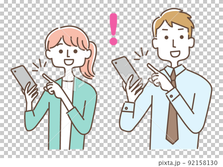 スマートフォンを操作する男女セット 92158130