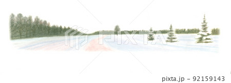 パステル画：冬の風景 92159143