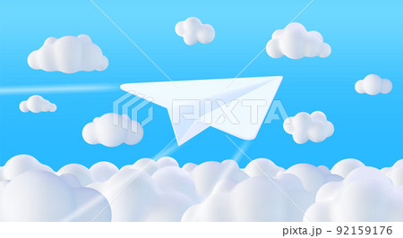3D White Paper Plane in Sky with Clouds 3D White Paper Plane in Sky with Clouds 92159176