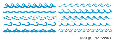 Sea and ocean surf wave line, blue water wave borders, frame lines and dividers. Vector embellishments of nautical pattern with stormy water ripples, curves, marine swirls, curls and scrolls 92159963