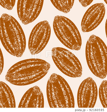 Cacao beans seamless pattern. Cocoa fruit retro background. Textured vintage illustration. 92160595