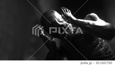 Image of human like monster in dark tunnel being stunned Image of human like monster in dark tunnel being stunned 92160790