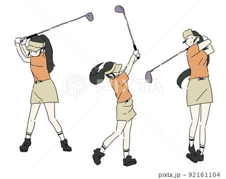 ゴルフをする女性　ポーズイラストセット 92161104