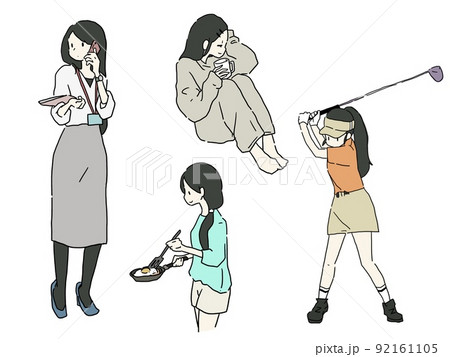 働く女性の1日と休日イラストセット 92161105