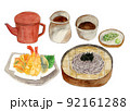 手描き水彩の天ぷら盛り蕎麦イラスト 92161288