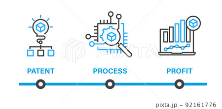 Line infographic with outline icons of patent icons and texts Line infographic with outline icons of patent icons and texts 92161776
