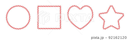 Christmas candy cane frames with red and white striped. Xmas circle, star, heart, square border with striped candy lollipop pattern. Christmas template. Vector illustration on white background Christmas candy cane frames with red and white striped. Xmas circle, star, heart, square border with striped candy lollipop pattern. Christmas template. Vector illustration on white background 92162120