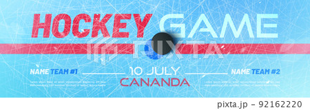 Hockey game banner with puck on ice rink Hockey game banner with puck on ice rink 92162220
