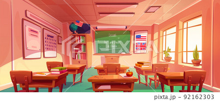 English language classroom interior, empty class English language classroom interior, empty class 92162303