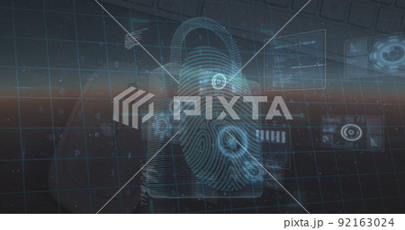 Image of data processing and security padlock over blue background Image of data processing and security padlock over blue background 92163024