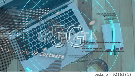 Image of scope scanning with 5g and data processing over laptop on desk 92163313