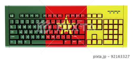 Cameroonian flag painted on computer keyboard. 3D rendering Cameroonian flag painted on computer keyboard. 3D rendering 92163327
