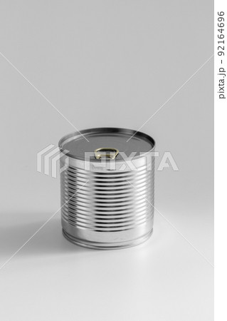 close up of tin can with preserved food on table 92164696