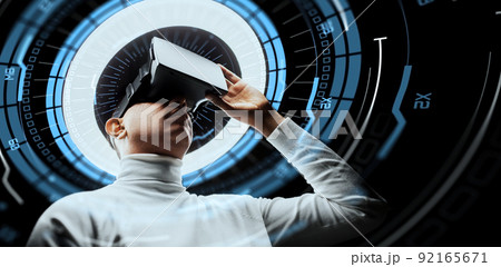 man in virtual reality headset or vr glasses man in virtual reality headset or vr glasses 92165671