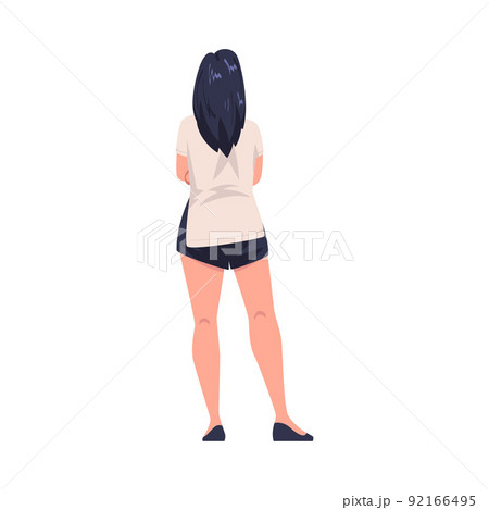 Woman Character with Naked Legs Standing Back View Vector Illustration 92166495