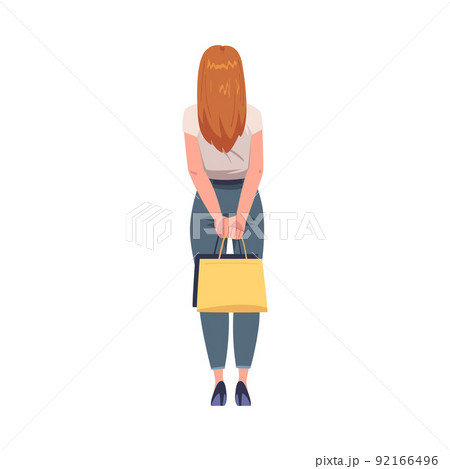 Redhead Woman Character with Bags Standing Back View Vector Illustration 92166496