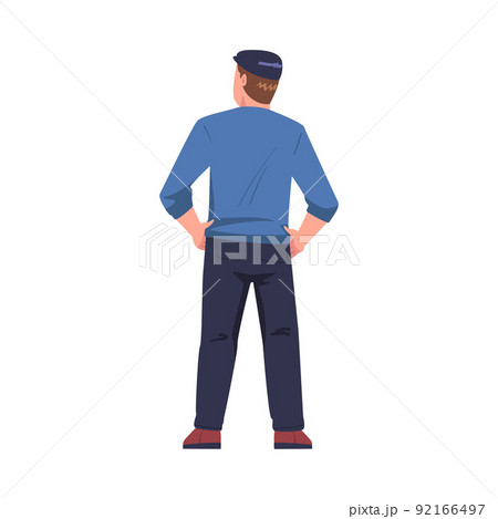 Man Character Standing with Hands on Hips Back View Vector Illustration 92166497