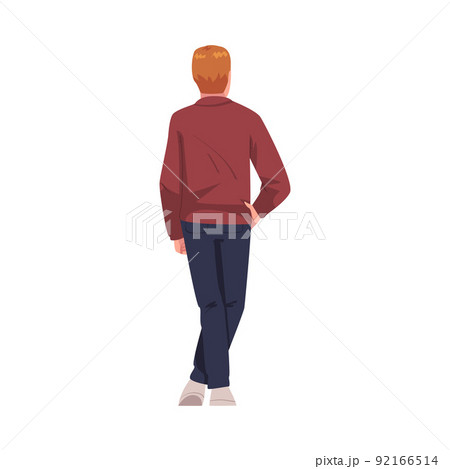Man Character Standing with Crossed Legs and Hand on Hip Back View Vector Illustration 92166514