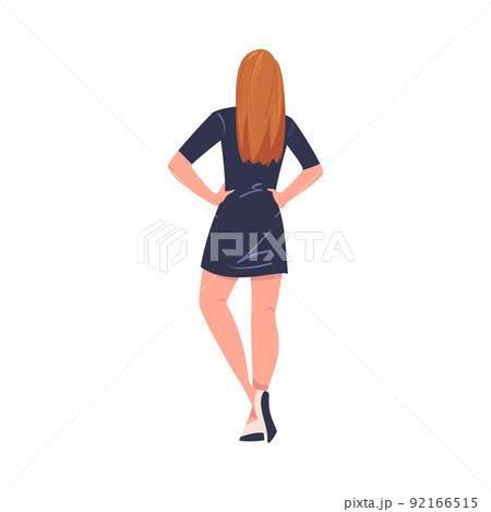Redhead Woman Character in Dress Standing Back View Vector Illustration 92166515