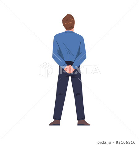Man Character in Blue Shirt Standing Back View Vector Illustration 92166516