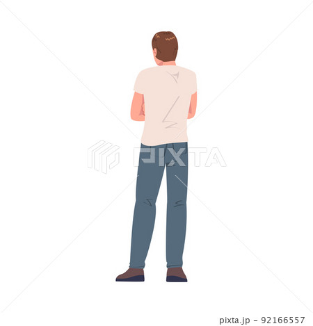 Man Character in White Sweatshirt Standing Back View Vector Illustration 92166557
